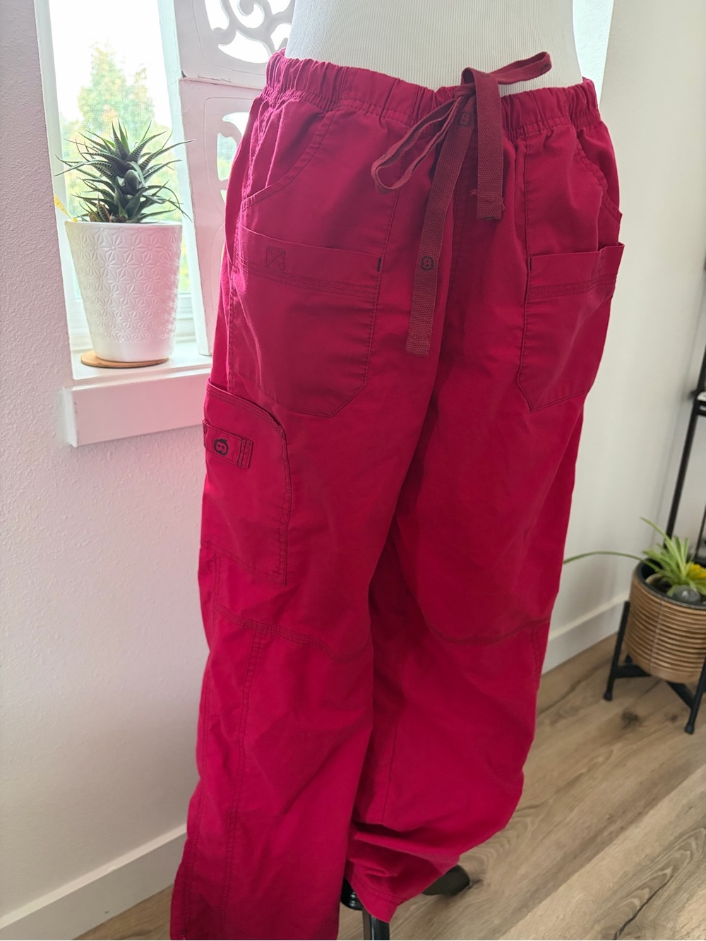 Women’s Drawstring Cargo Joggers in Deep Red